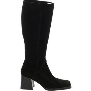 Via Spiga Black Suede Leather Chunk Heel Knee Boots